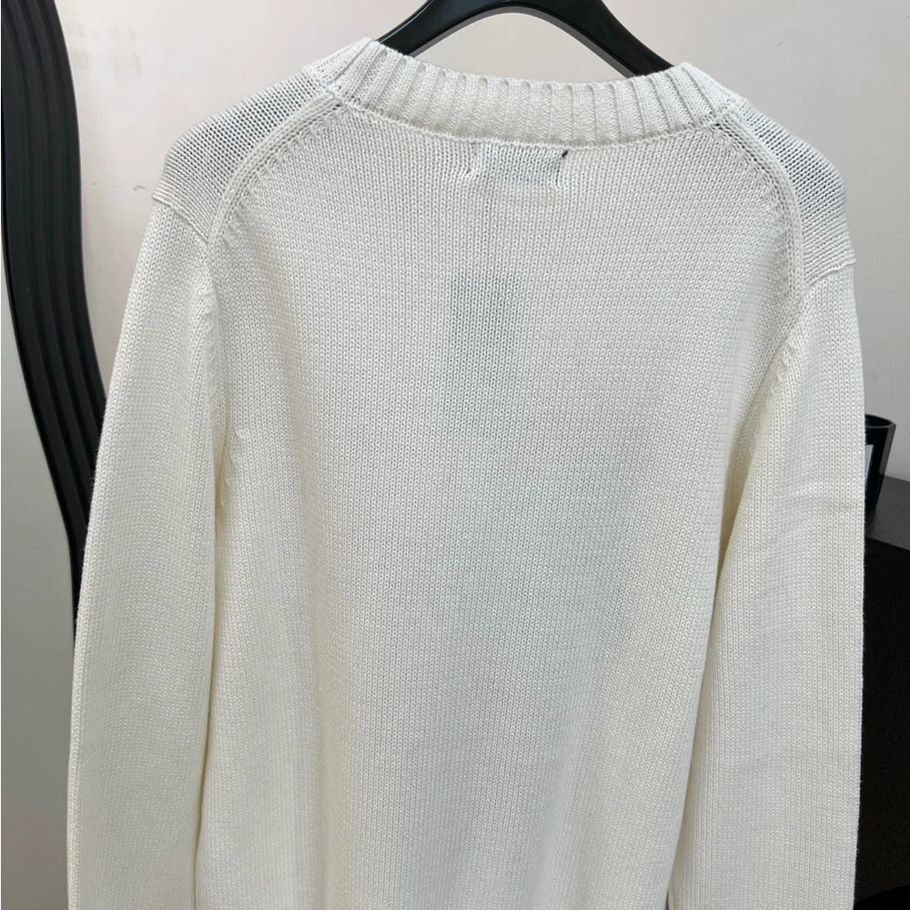 Polo by Ralph Lauren Cream Crewneck Sweater with Bear Intarsia